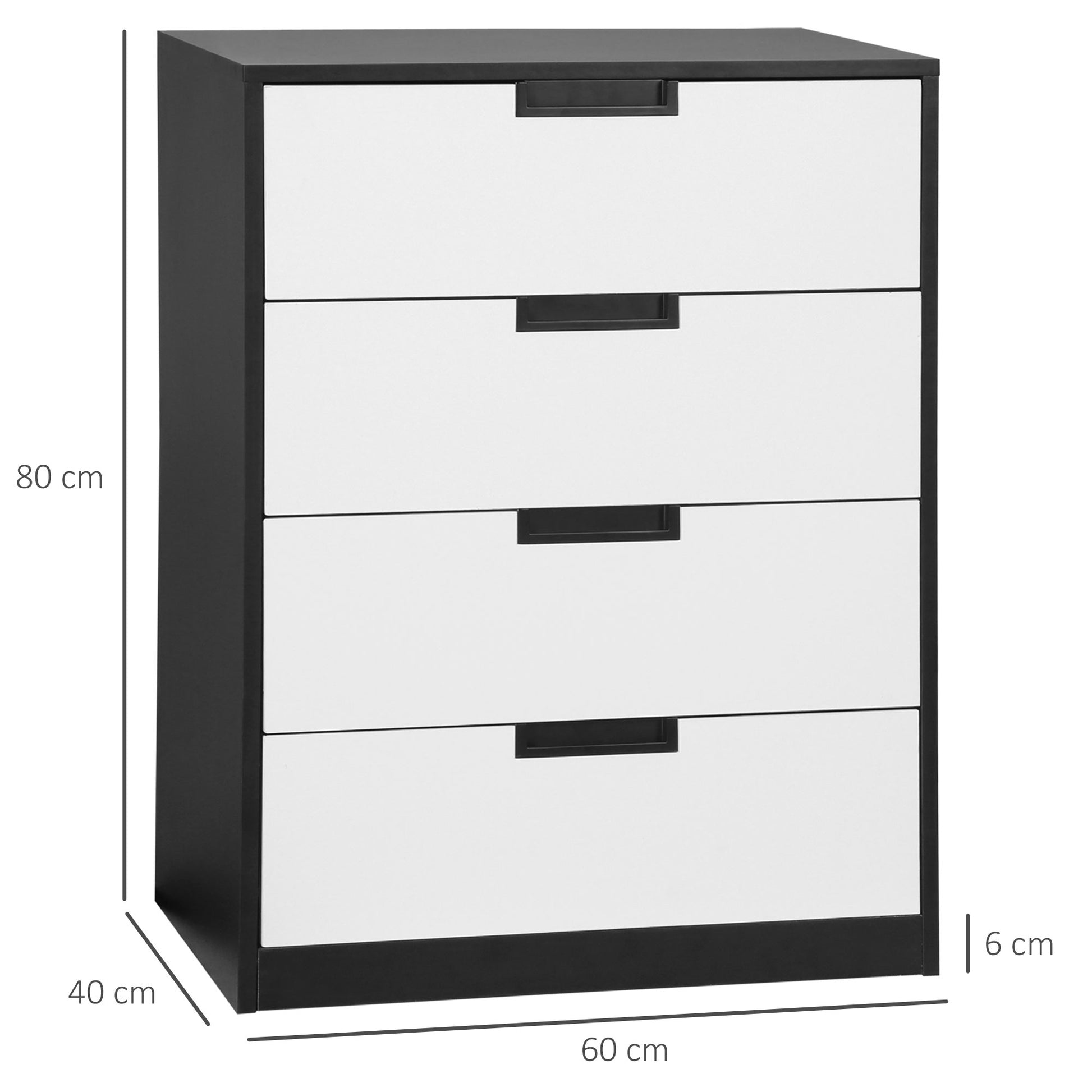 HOMCOM Drawer Chest, 4-Drawer Storage Cabinet Organiser for Bedroom, Living Room, 60cmx40cmx80cm, White and Black