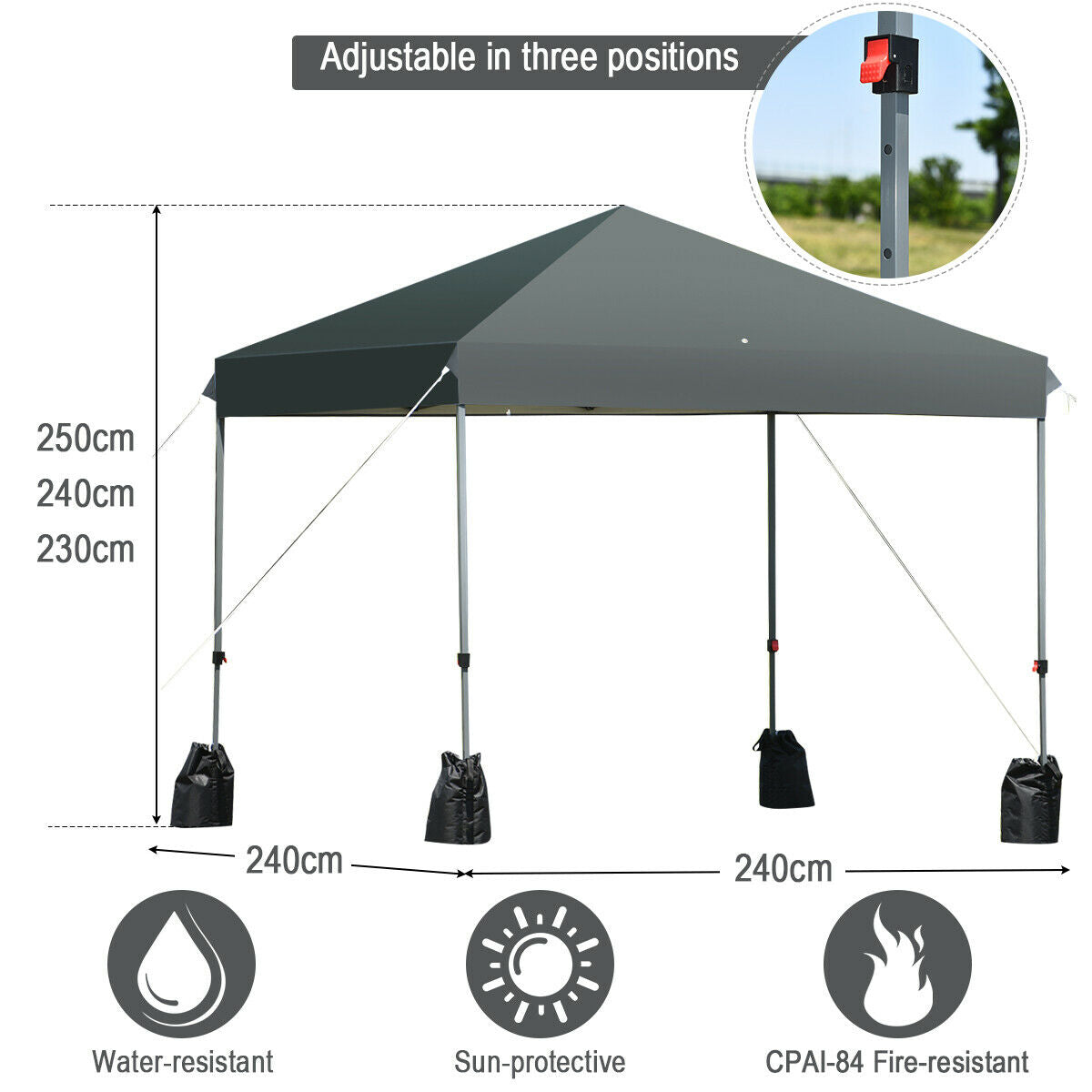 2.4 x 2.4m Pop Up Gazebo-Grey