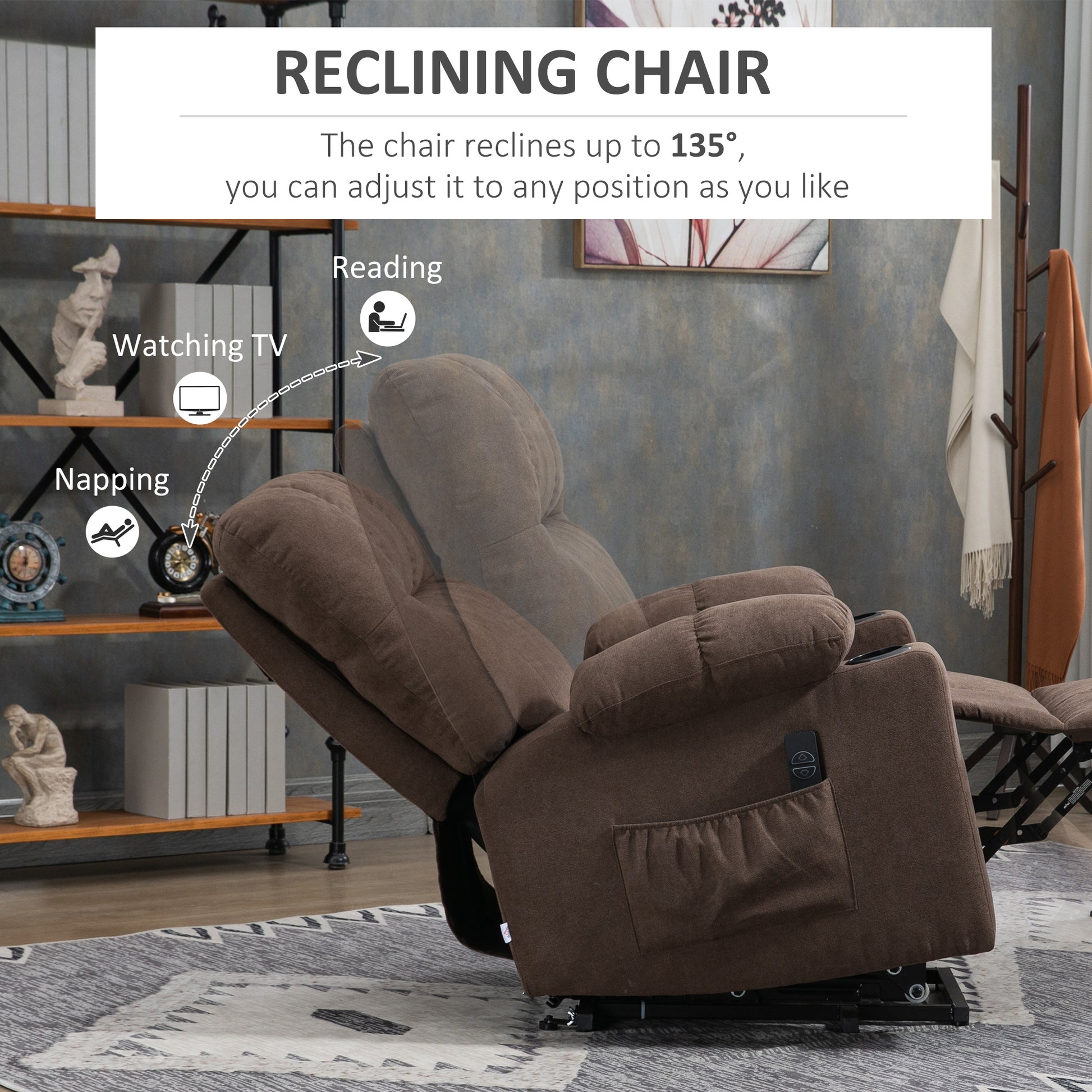 HOMCOM Electric Riser and Recliner Chair for Elderly, Power Lift Recliner Chair with Remote Control, Dark Brown