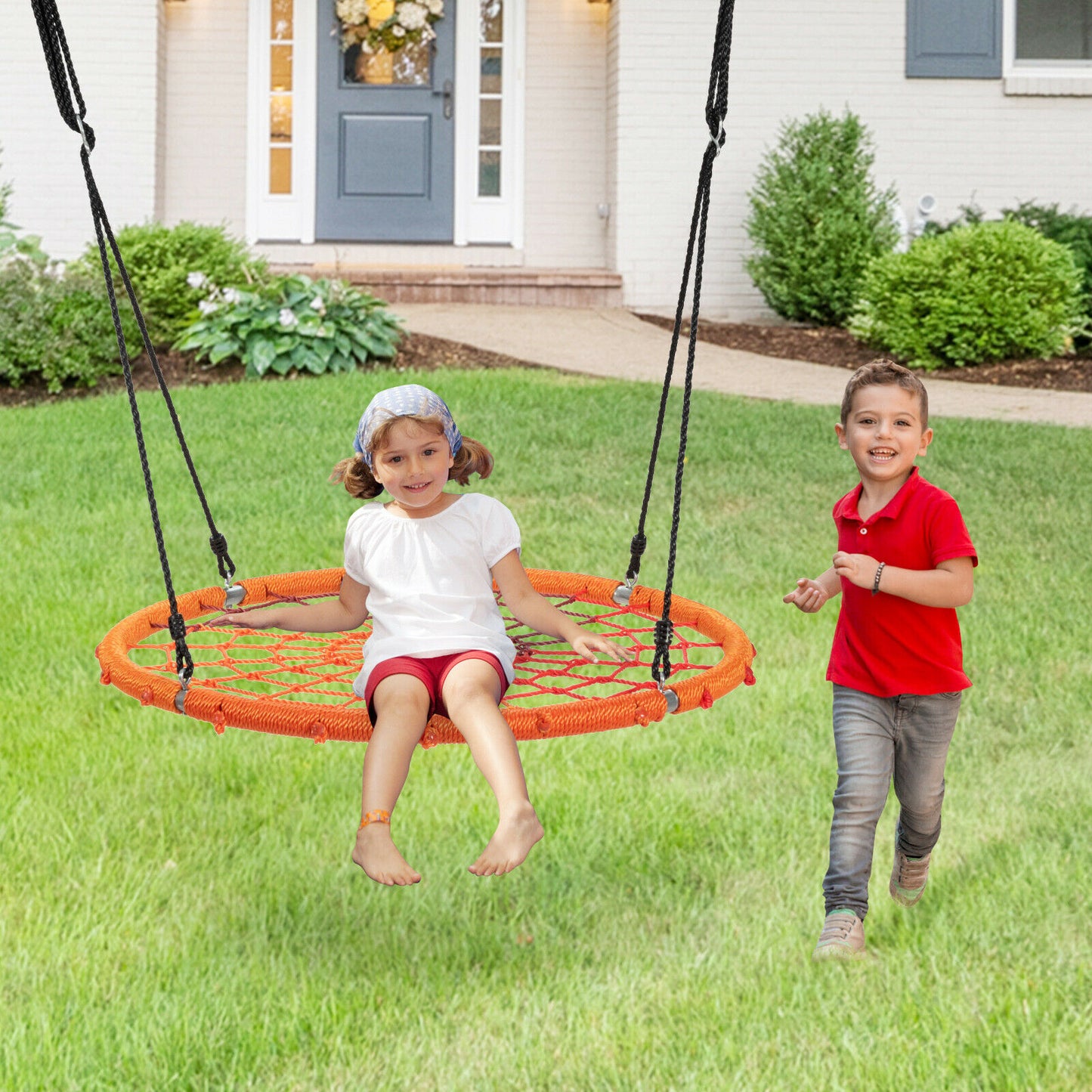 100cm Spider Web Tree Swing Round Children-Orange