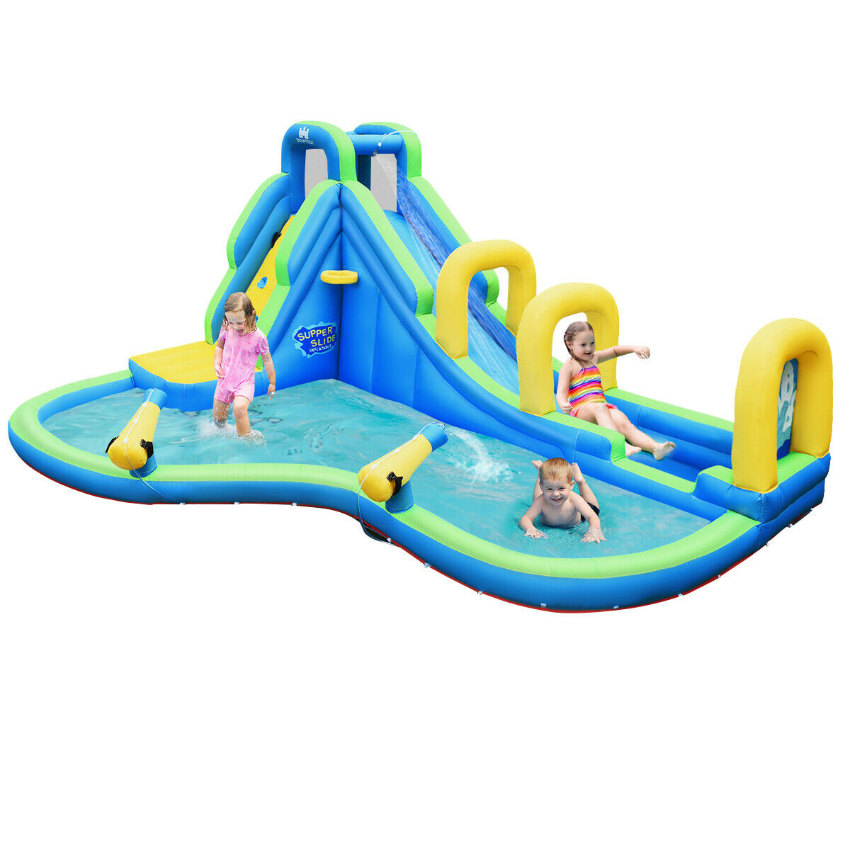 Inflatable Slide with Splash Pool and Water Cannons