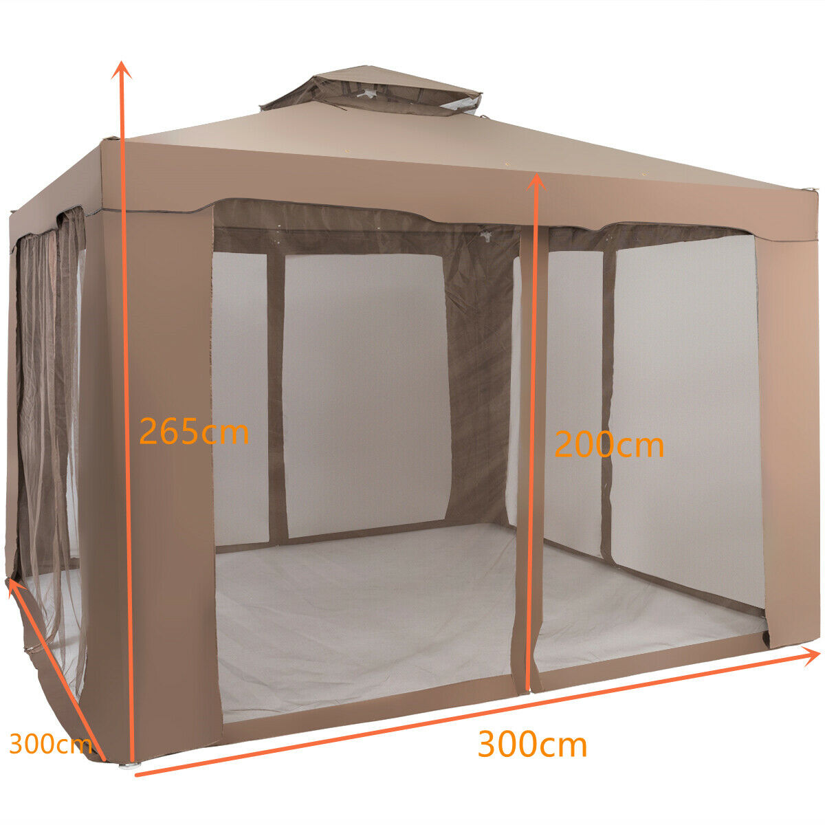 10 x 10ft Double Tiered Canopy Gazebo Garden Shelter Tent-Brown