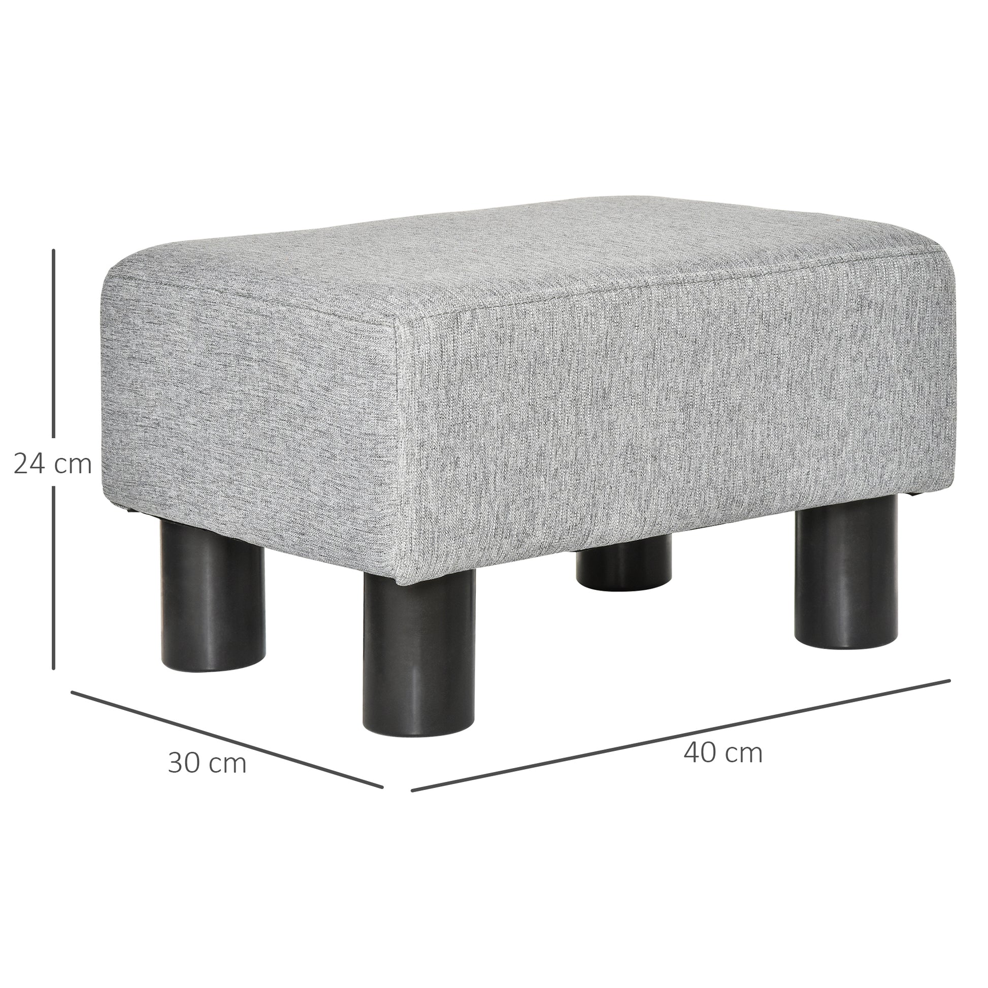 HOMCOM Linen Fabric Footstool Footrest Small Seat Foot Rest Chair Ottoman Light Home Office with Legs 40 x 30 x 24cm Grey