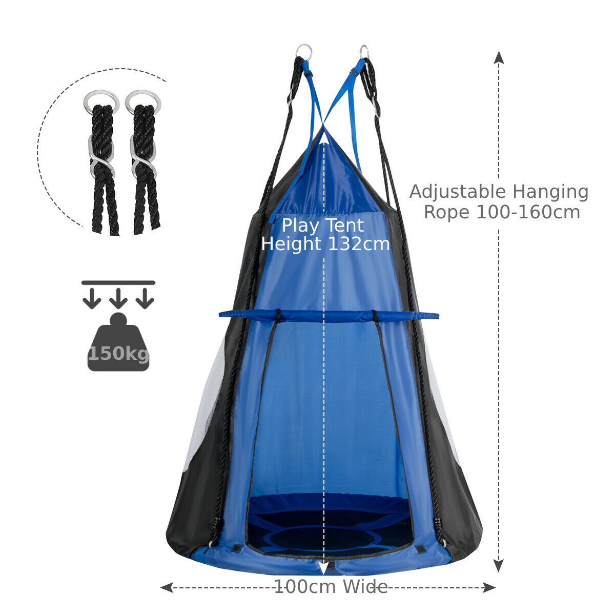 2-in-1 Kids Nest Swing with Detachable Play Tent-Blue