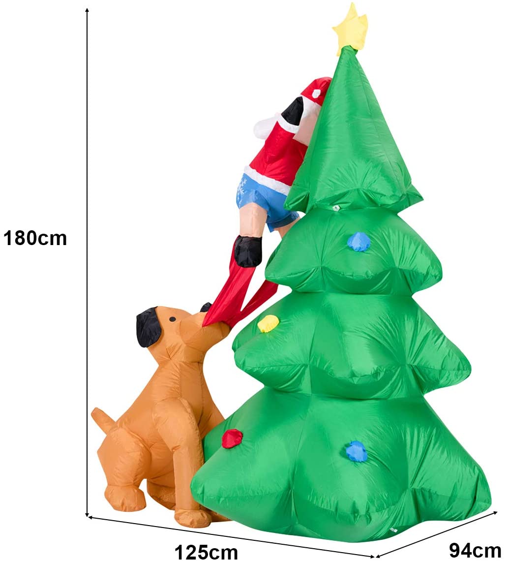 1.8m Inflatable Dog Chasing Santa to a Christmas Tree with LED Lights