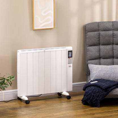 HOMCOM Convector Radiator Heater, Quiet Panel Heater, Freestanding or Wall-mounted Portable Electric Heater with Window Opening Detection White