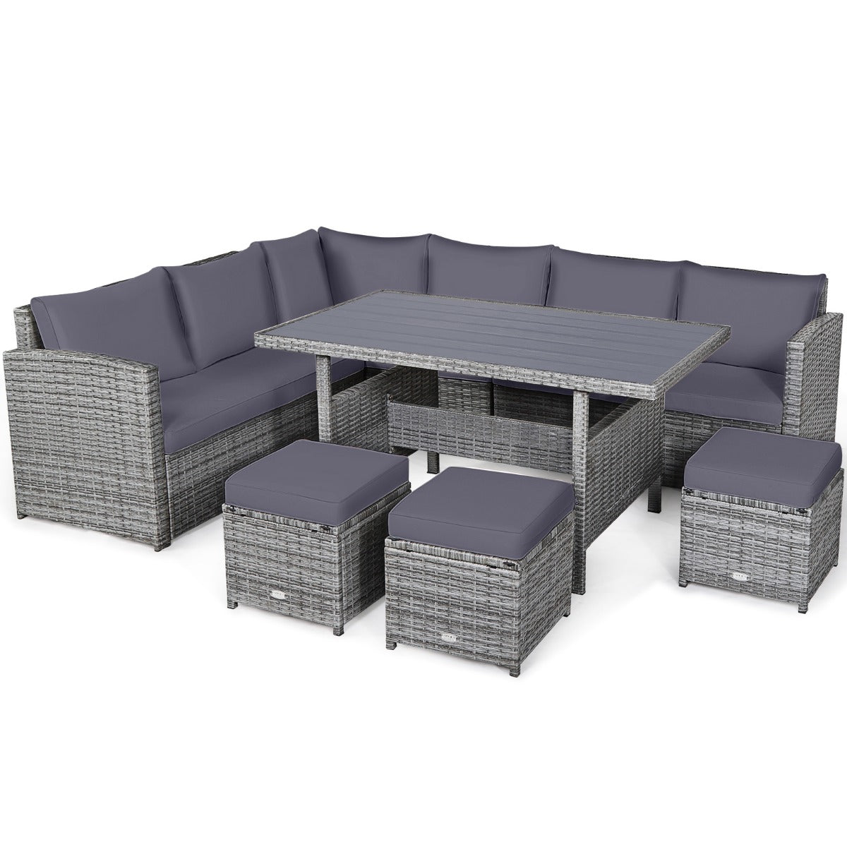 7-Piece Patio Furniture Set with Back and Seat Cushions-Grey