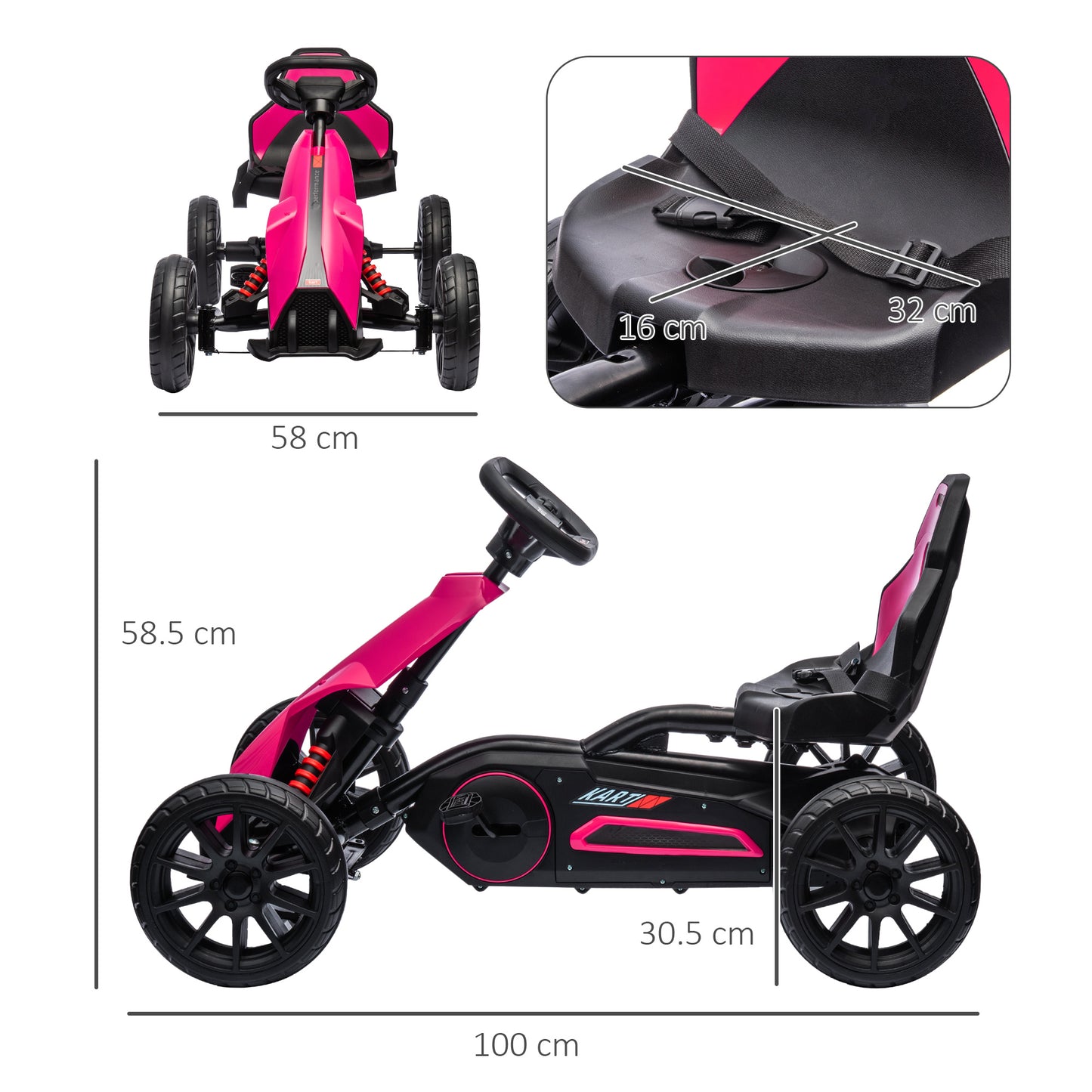 HOMCOM Children Pedal Go Kart, Kids Ride on Racer w/ Adjustable Seat, Shock Absorption EVA Tyres, Handbrake, for Kids Aged 3-8 Years Old, Pink