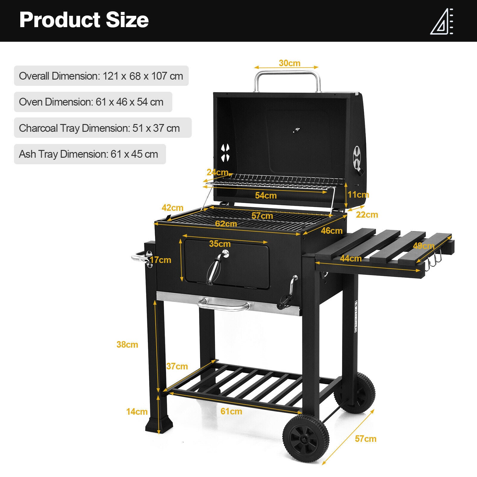 Portable Charcoal BBQ on Wheels with Side Table for Camping