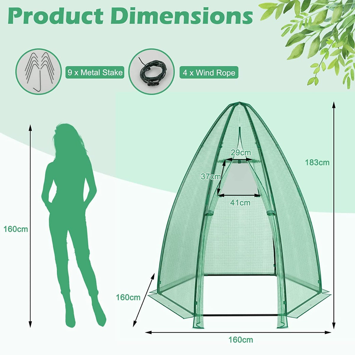 160 x 160 x 183cm Walk in Greenhouse with Waterproof PE Cover