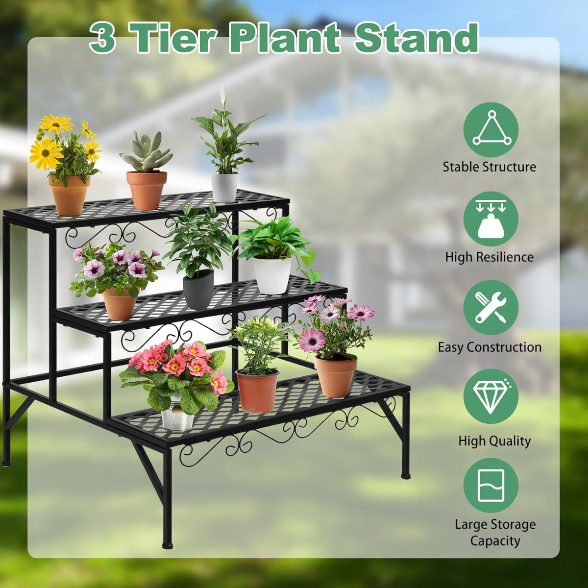 3 Tiers Plant Stand for Garden Patio Balcony