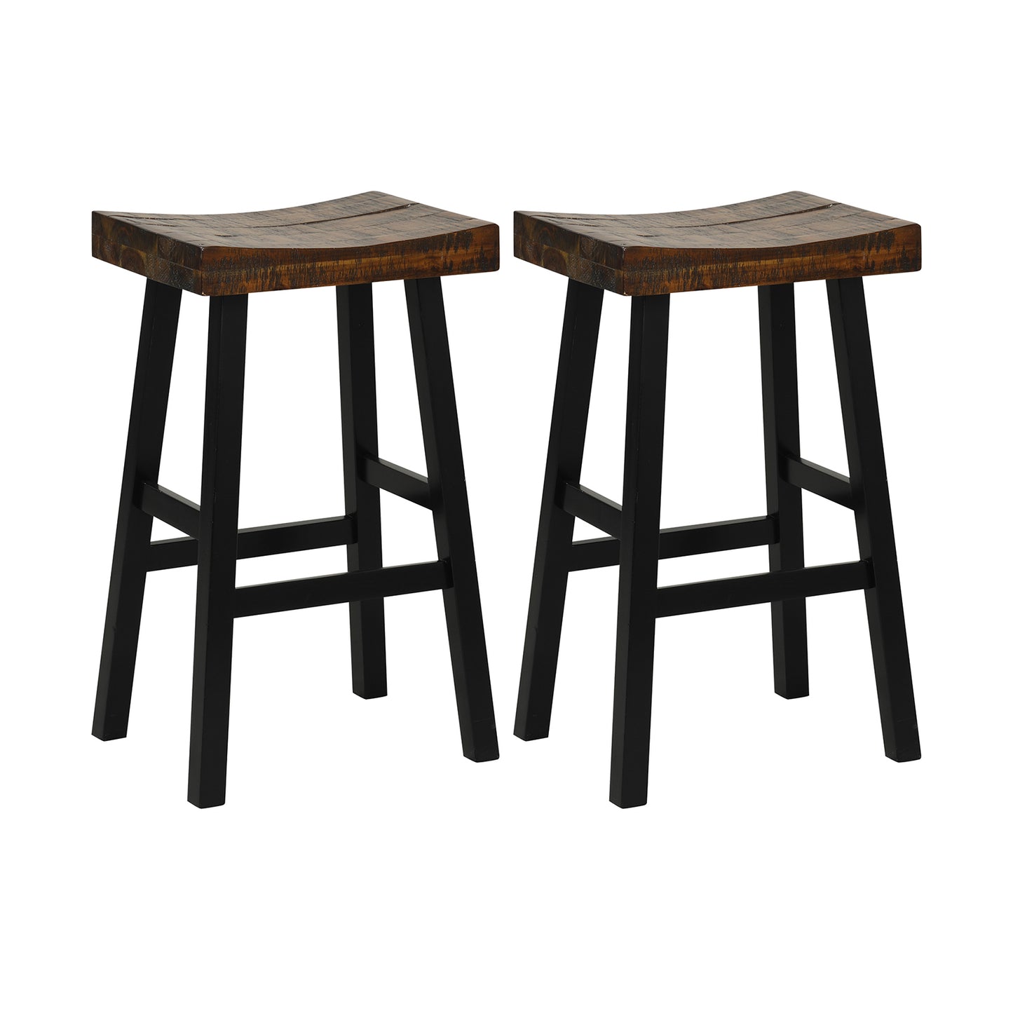 62/74cm Saddle Bar Stools Set of 2 with Saddle Style Seat and Footrest-74 cm