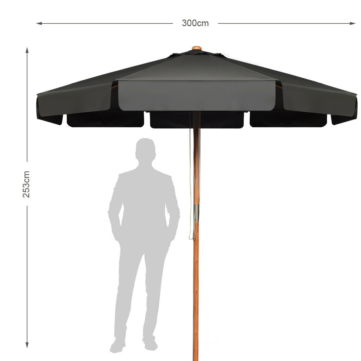 3m Garden Parasol Umbrella Garden Outdoor Sun Shade-Grey