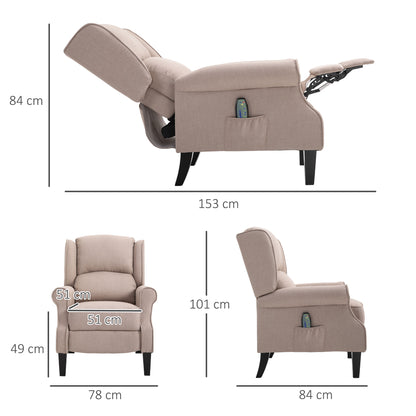 HOMCOM Linen Heated Reclining Massage Armchair w/ Footrest Beige