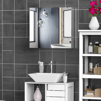 HOMCOM Stainless Steel Bathroom Mirror Cabinet, Double Doors,