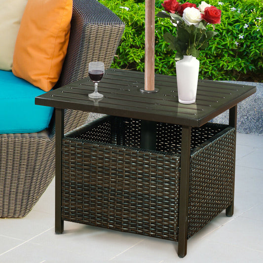 Square Rattan Patio Table with Parasol Hole