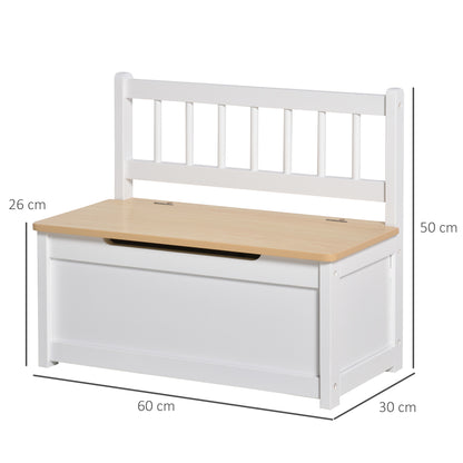 HOMCOM 2-IN-1 Wooden Toy Box Seat Bench Storage Chest Cabinet Organizer with Safety Pneumatic Rod 60 x 30 x 50cm White