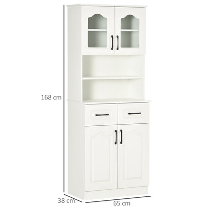 HOMCOM Kitchen Cupboard, Freestanding Storage Cabinet with 2 Adjustable Shelves, 2 Drawers and Open Counter for Living Room, Dining Room, 168cm, White