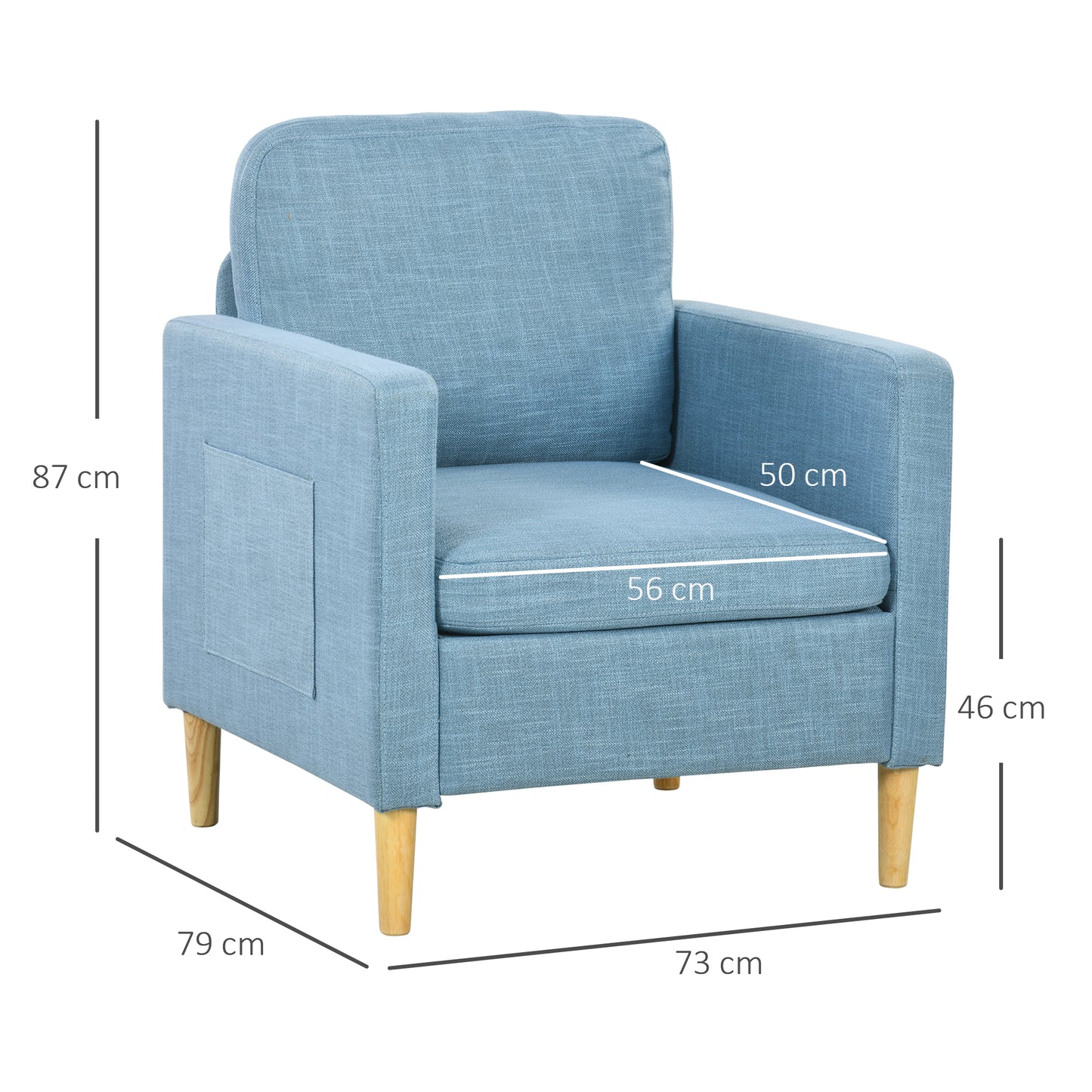 HOMCOM Modern Accent Chair, Comfy Fireside Chair, Upholstered Armchair for Living Room, Bedroom, Home Office, Light Blue