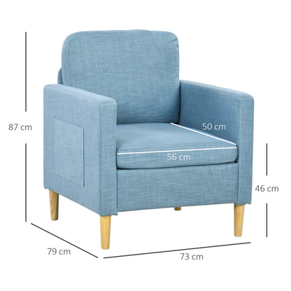 HOMCOM Modern Accent Chair, Comfy Fireside Chair, Upholstered Armchair for Living Room, Bedroom, Home Office, Light Blue