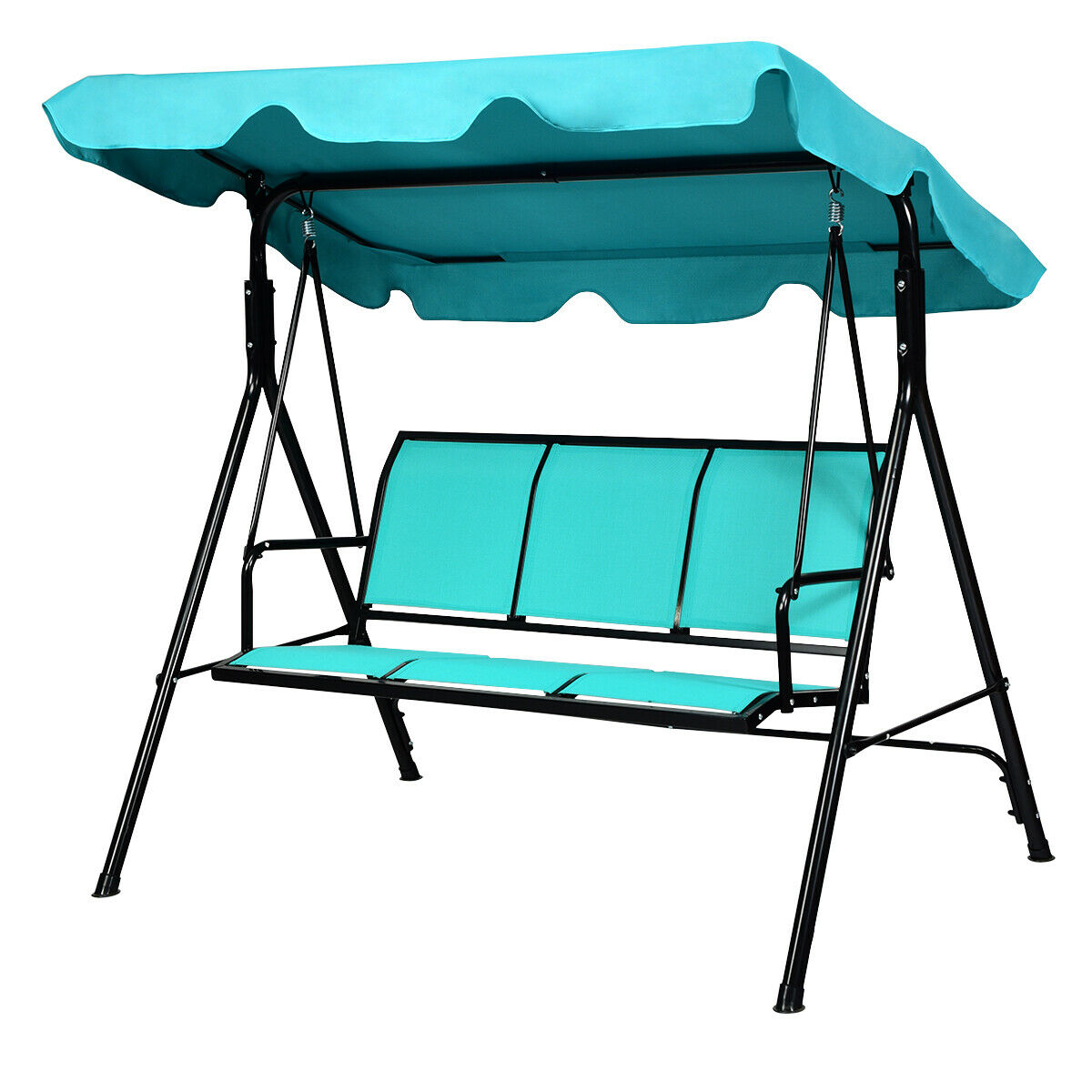 3 Seater Garden Swing Chair with Adjustable Canopy-Blue