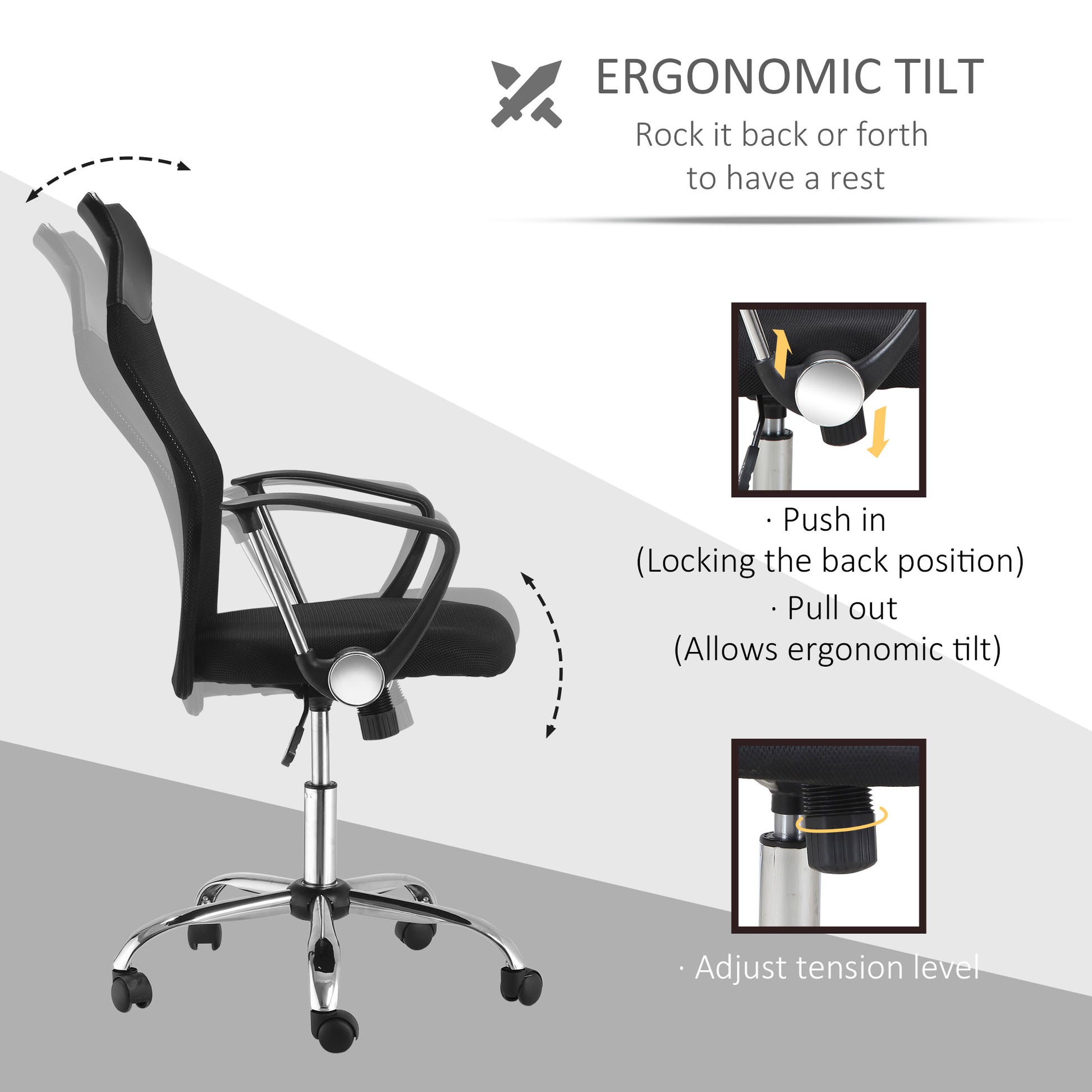 HOMCOM Ergonomic Office Chair Mesh Chair with Adjustable Height Tilt Function Black