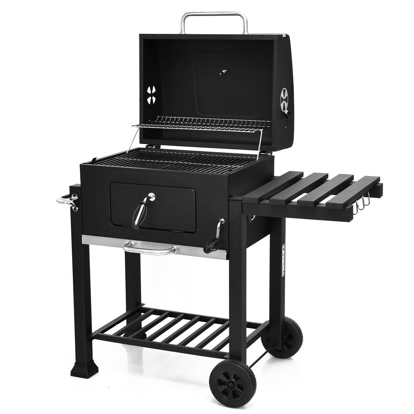 Portable Charcoal BBQ on Wheels with Side Table for Camping