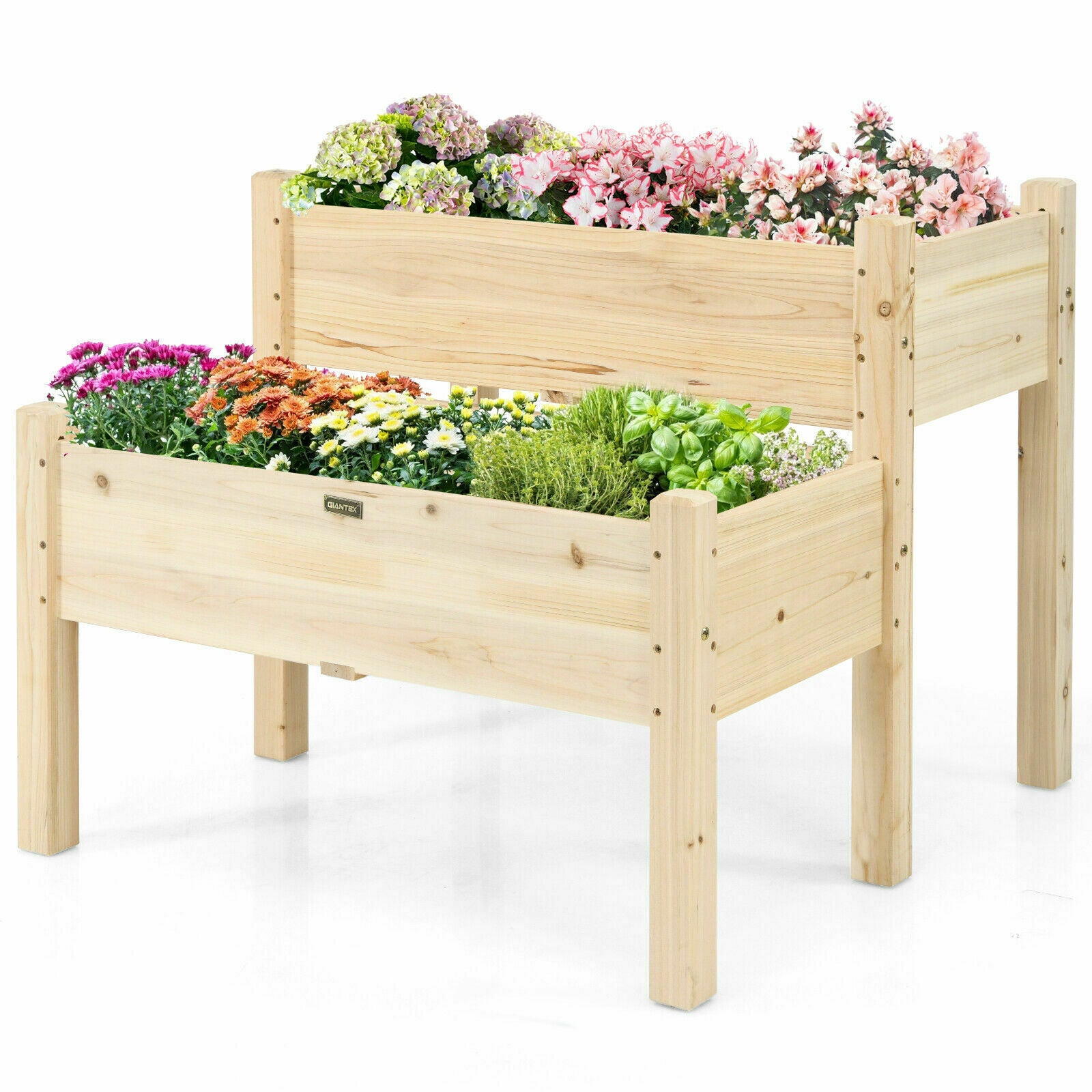 2 Tier Wooden Raised Planter Flower Box-Natural