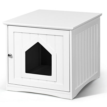 Wooden Cat House Litter Box Enclosure Nightstand-White