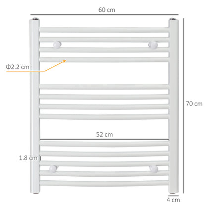 HOMCOM Straight Heated Towel Rail, Hydronic Bathroom Ladder Radiator Towel Warmer For Central Heating 600mm x 700mm, White