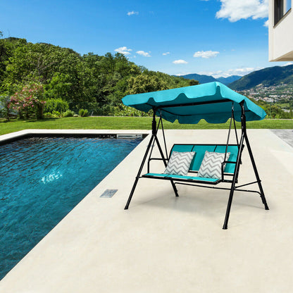 3 Seater Garden Swing Chair with Adjustable Canopy-Blue