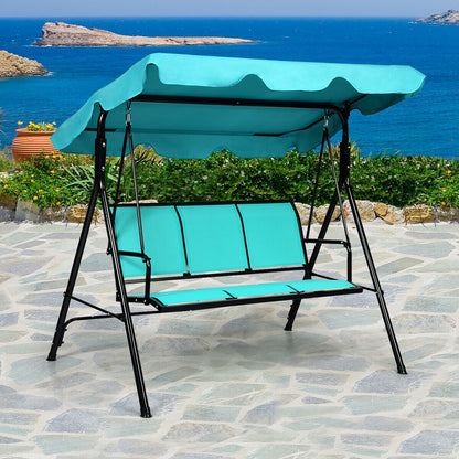 3 Seater Garden Swing Chair with Adjustable Canopy-Blue