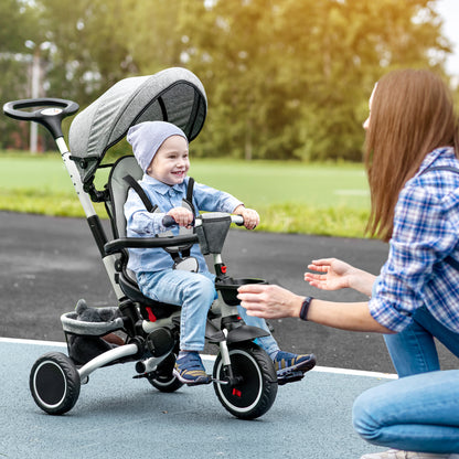 HOMCOM Multifunctional Kids Tricycle, with Rotatable Seat, Adjustable Push Handle - Grey