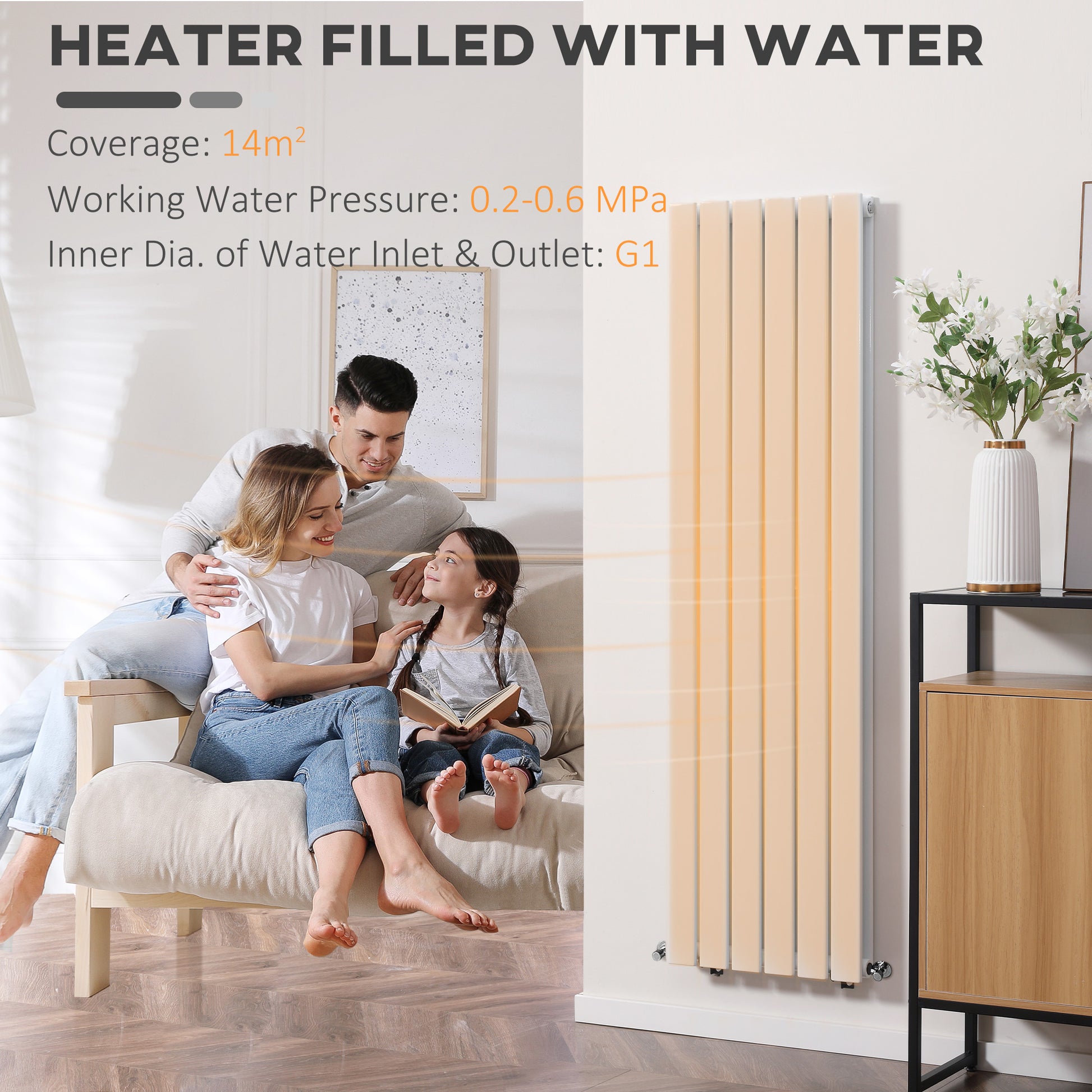 HOMCOM 46 x 160cm Space Heater, Water-filled Heater for Home, Horizontal Designer Radiators, Quick Warm up, Living room, Study, Bathrooms, White