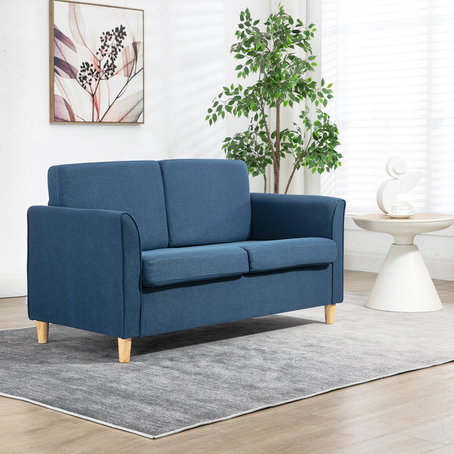 HOMCOM Compact Loveseat Sofa, Modern 2 Seater Sofa for Living Room with Wood Legs and Armrests, Blue