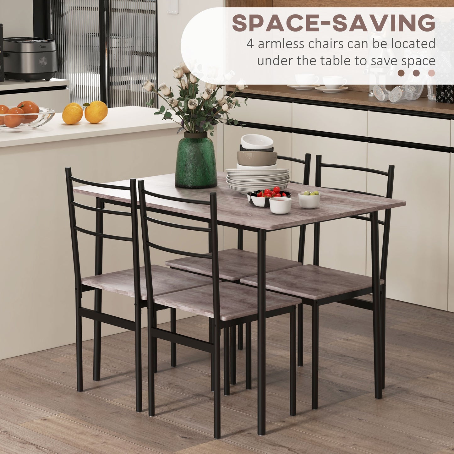 HOMCOM 5 Piece Dining Table and Chairs Set 4, Dining Room Sets, Steel Frame Space Saving Table and 4 Chairs for Compact Kitchens