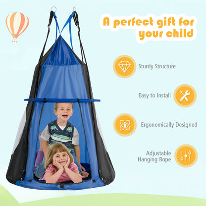 2-in-1 Kids Nest Swing with Detachable Play Tent-Blue