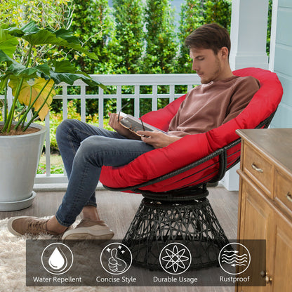 Rattan Papasan Chair with 360° Swivel and Soft Cushion-Red