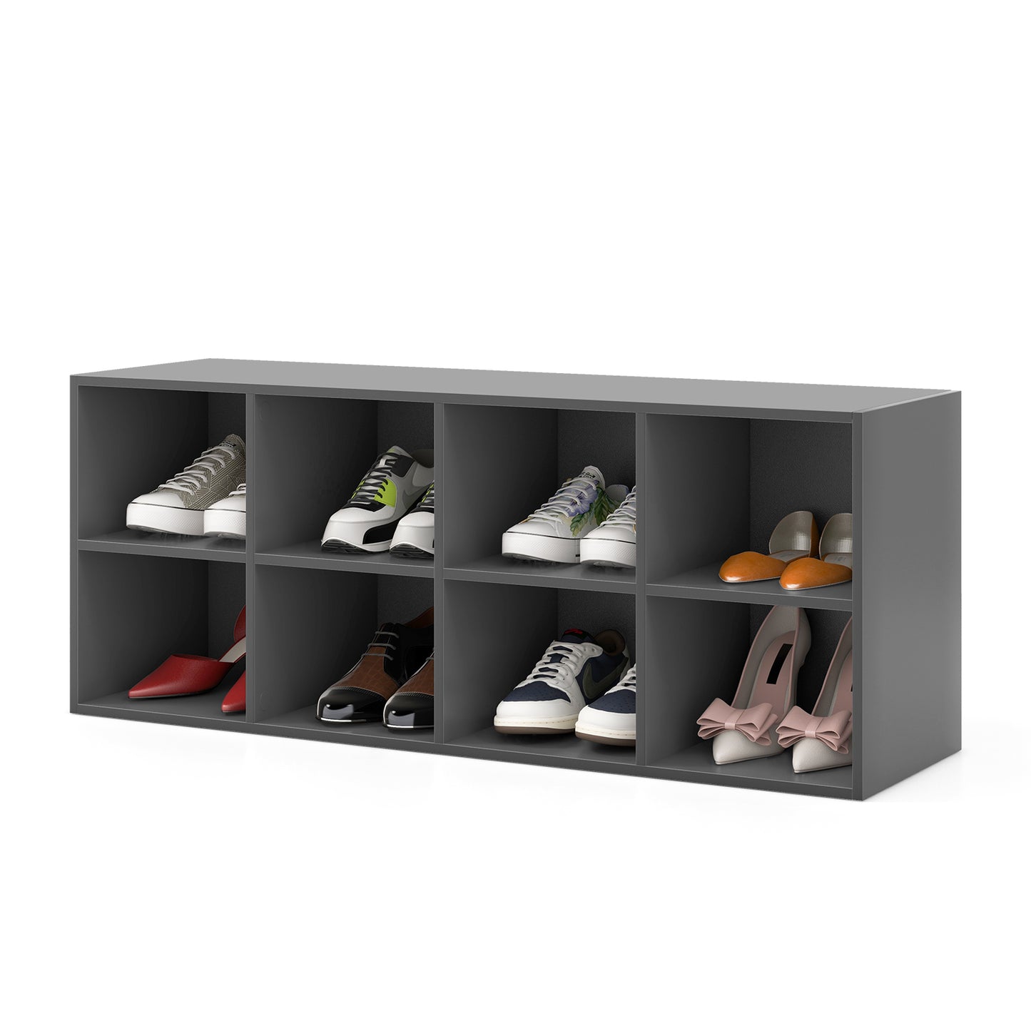 8 Grid Shoe Bench 2 in 1 Shoe Organizer with 8 Storage Cubbies-Grey