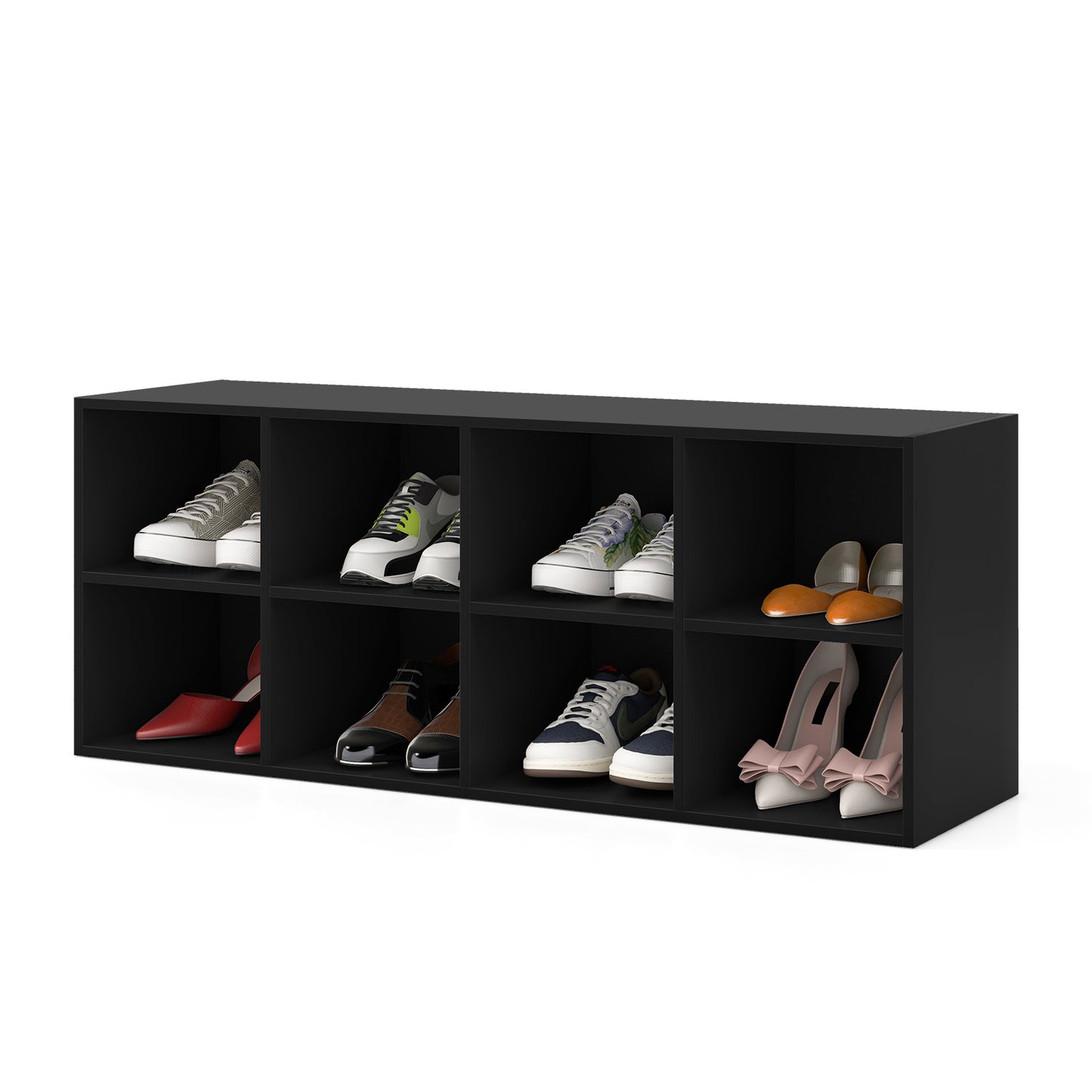 8 Grid Shoe Bench 2 in 1 Shoe Organizer with 8 Storage Cubbies-Black