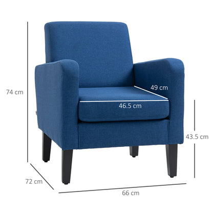 HOMCOM Modern Accent Chair, Occasional Chair with Rubber Wood Legs for Living Room, Bedroom, Blue