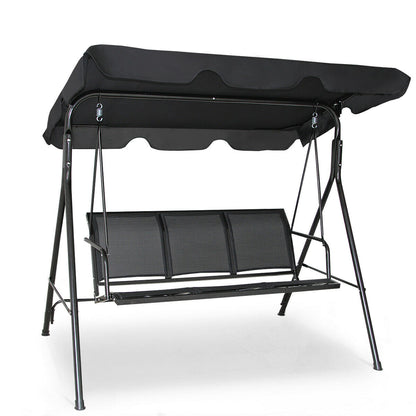 3 Seater Garden Swing Chair with Adjustable Canopy-Black