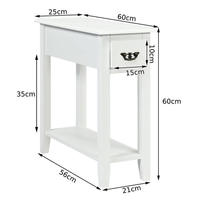 2-Tier Bedside Table with Drawer and Storage Shelf-White