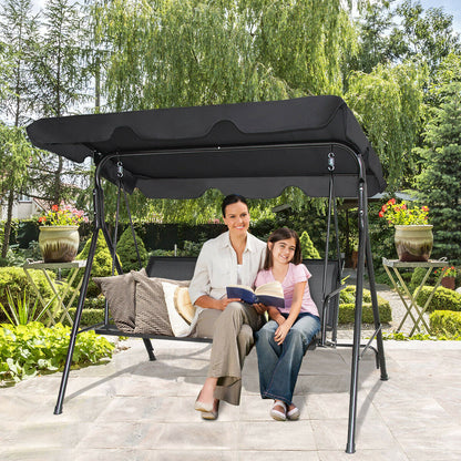 3 Seater Garden Swing Chair with Adjustable Canopy-Black