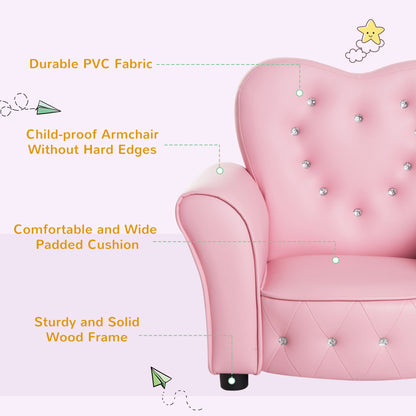 HOMCOM Kids Toddler Chair Sofa Children Armchair Seating Relax Playroom Seater Girl Princess Pink