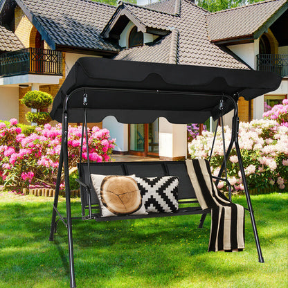 3 Seater Garden Swing Chair with Adjustable Canopy-Black