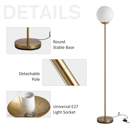 HOMCOM 171cm Glass Globe Floor Lamp Metal Frame Sphere Light Pedal Switch Home Office Living Room Modern Unique Standing Beautiful Furnishing - Gold