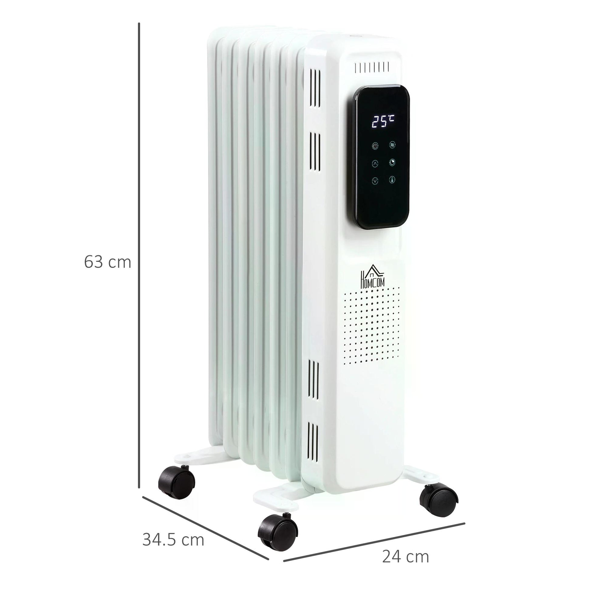 HOMCOM 1630W Oil Filled Radiator, 7 Fin, Portable Electric Heater with LED Display, 24H Timer, 3 Heat Settings, Safety Cut-Off Remote Control-White