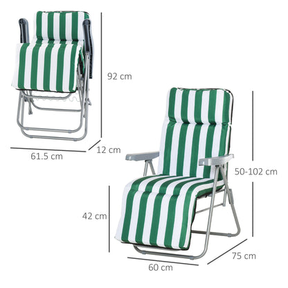 Outsunny Set of 2 Garden Patio Outdoor Sun Recliners Loungers Folding Foldable Multi Position Relaxers Chairs with Cushions Fire Retardant Sponge Green