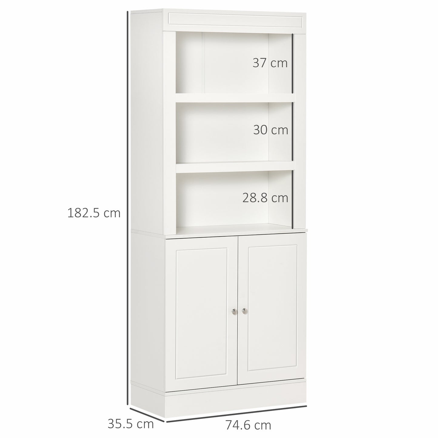 HOMCOM Kitchen Cupboard with 6-tier Shelving, Freestanding Storage Cabinet, Larder pantry, Sideboard with 3 Open Compartments and Double-door, White